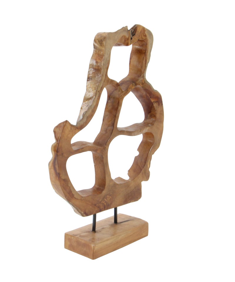Deco 79 Teak Wood Abstract Handmade Decorative Sculpture Home Decor Statue, Accent Figurine 16" x 8" x 25", Brown - Image 2